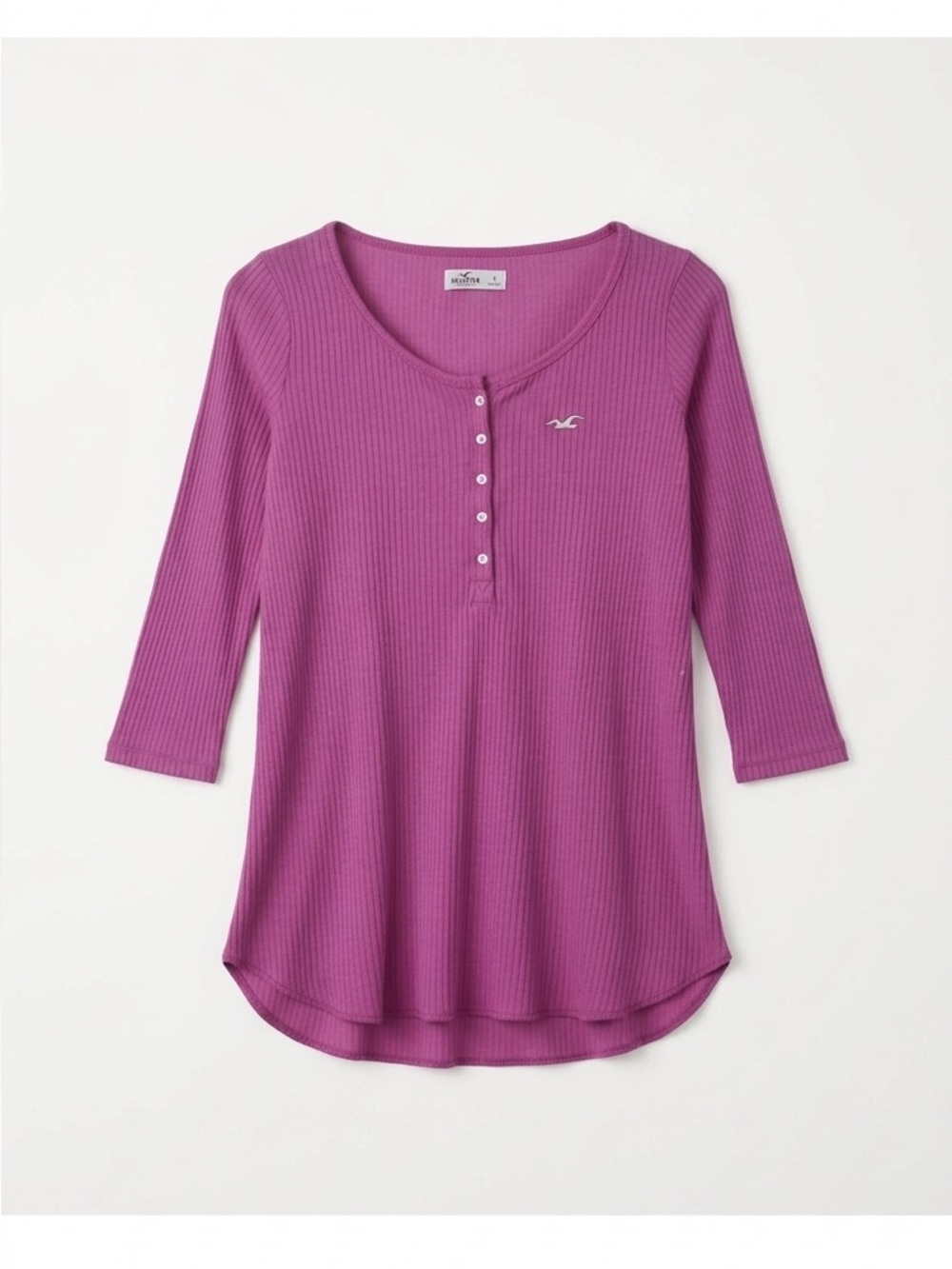 Hollister Hot Pink Ribbed Henley Top Quarter Sleeve Y2K Aesthetic Women’s Small
